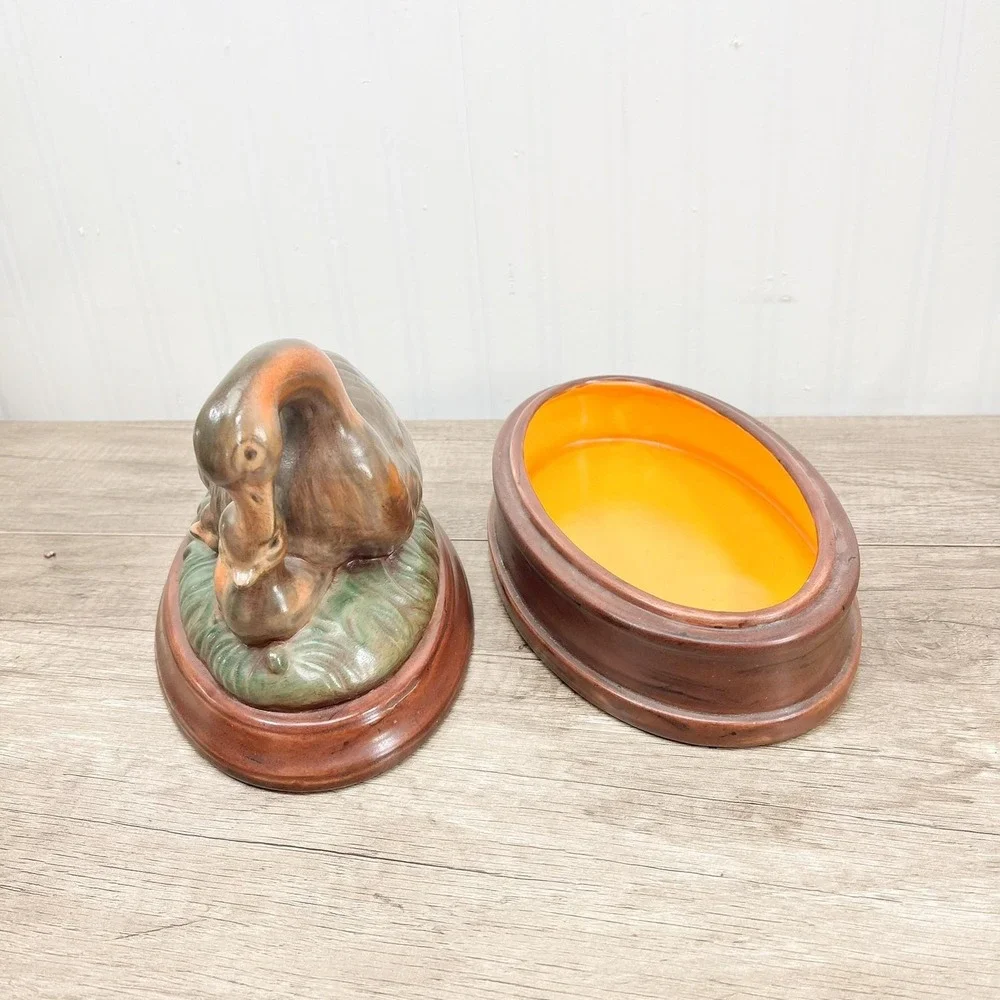 Vintage Ceramic Mother Goose & Gosling Lidded Box | Farmhouse Cottage Decor